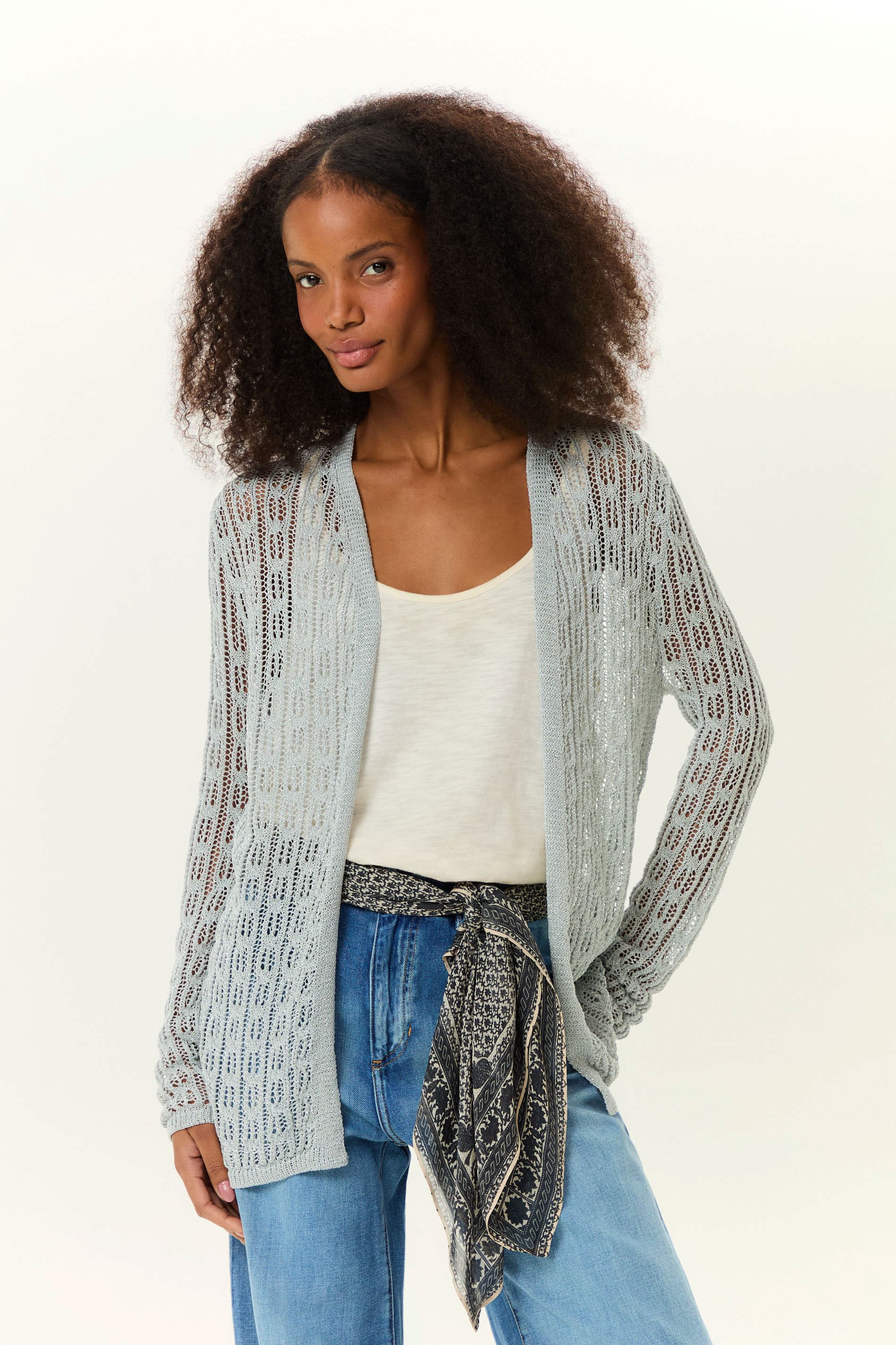 Cardigan Tricot Ponto Rendado Brilhos